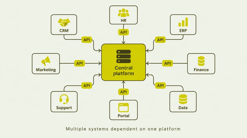 Diagram showing software integrations via APIs between different systems.