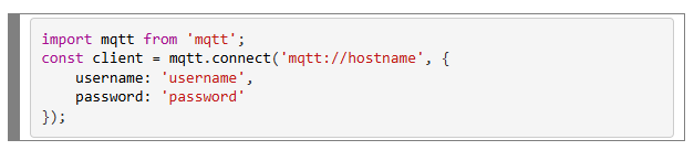 Codevoorbeeld voor authenticatie van een MQTT.js-client met gebruikersnaam en wachtwoord.
