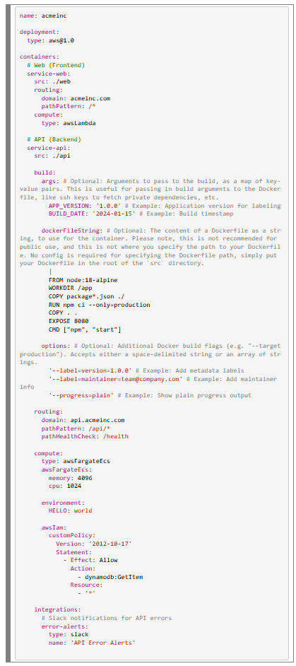 Configuratievoorbeeld van een serverless containerapplicatie met frontend- en backendservices