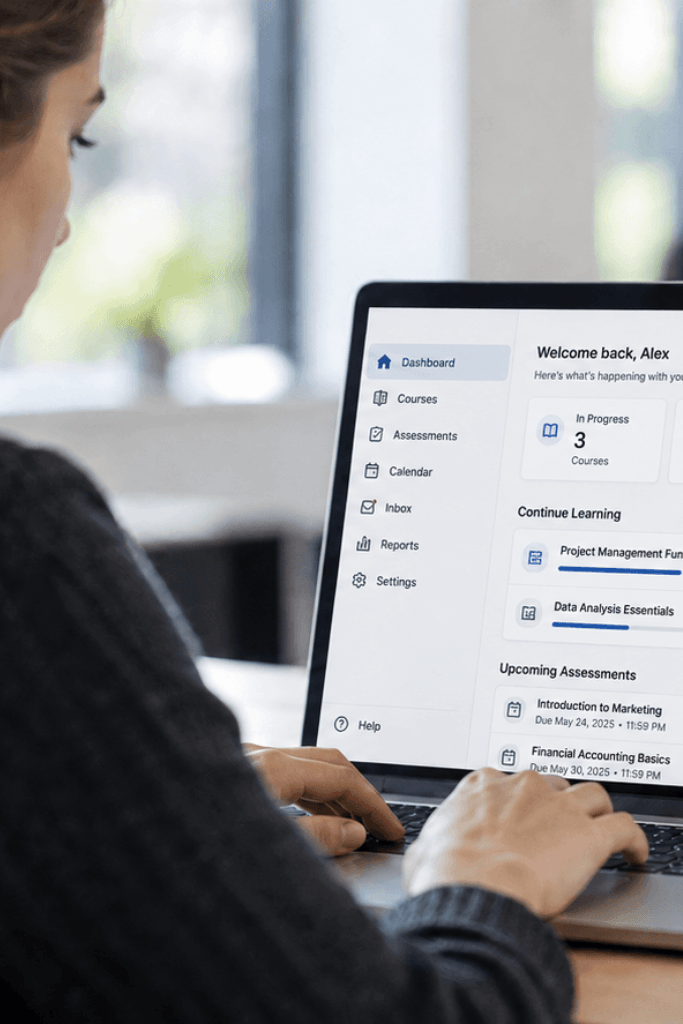 Gebruiker werkt met digitale toetssoftware op een laptop