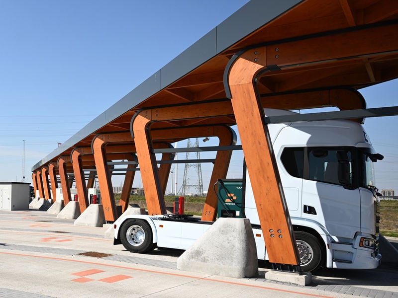 Trucks stopped at charging stations