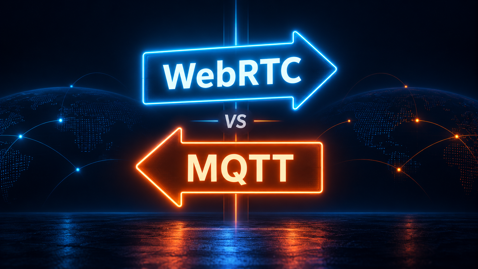 Illustratie van WebRTC en MQTT als twee protocollen voor real-time communicatie.