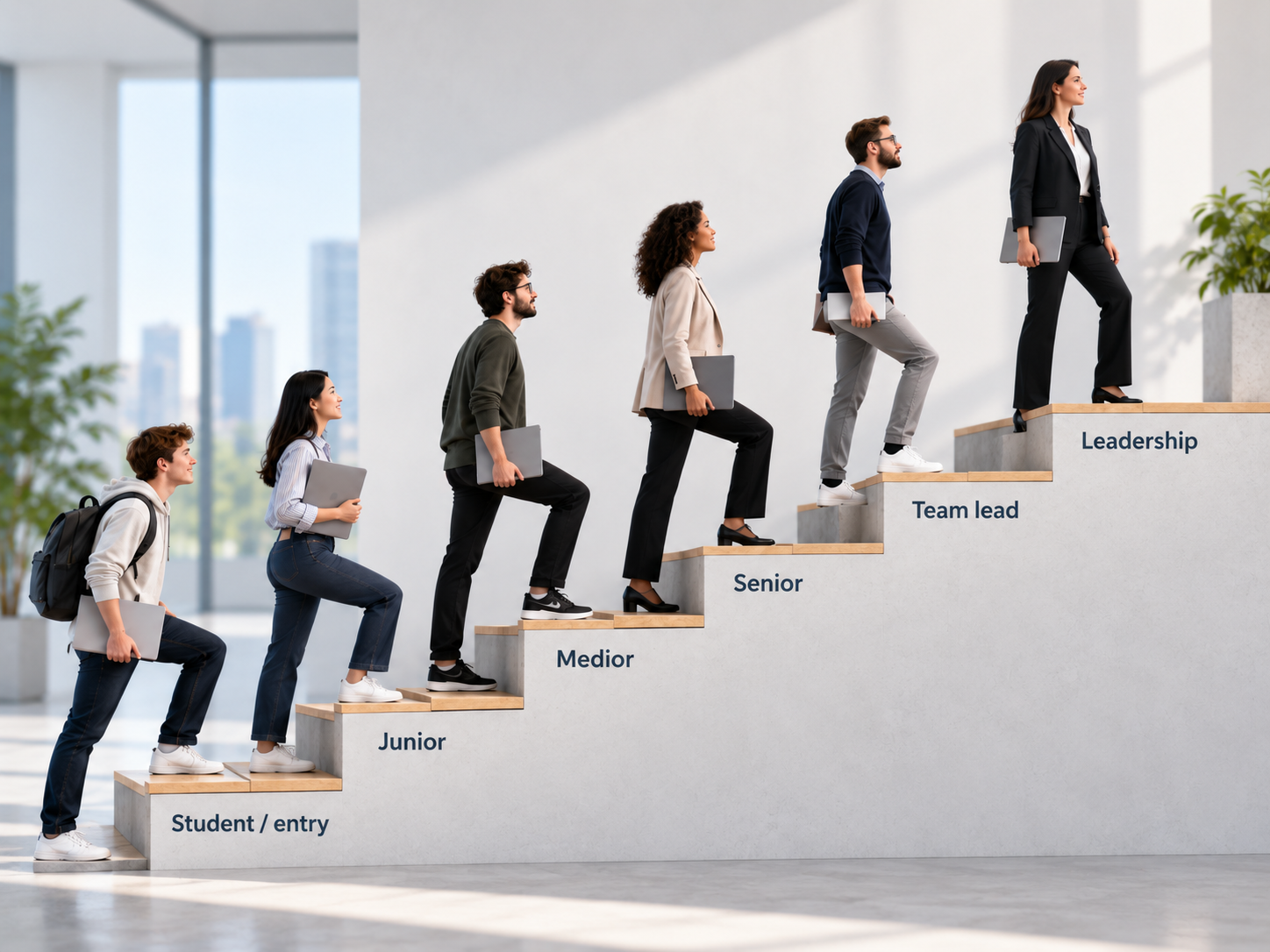 Visual representation of an IT career path from entry level to a leadership role.
